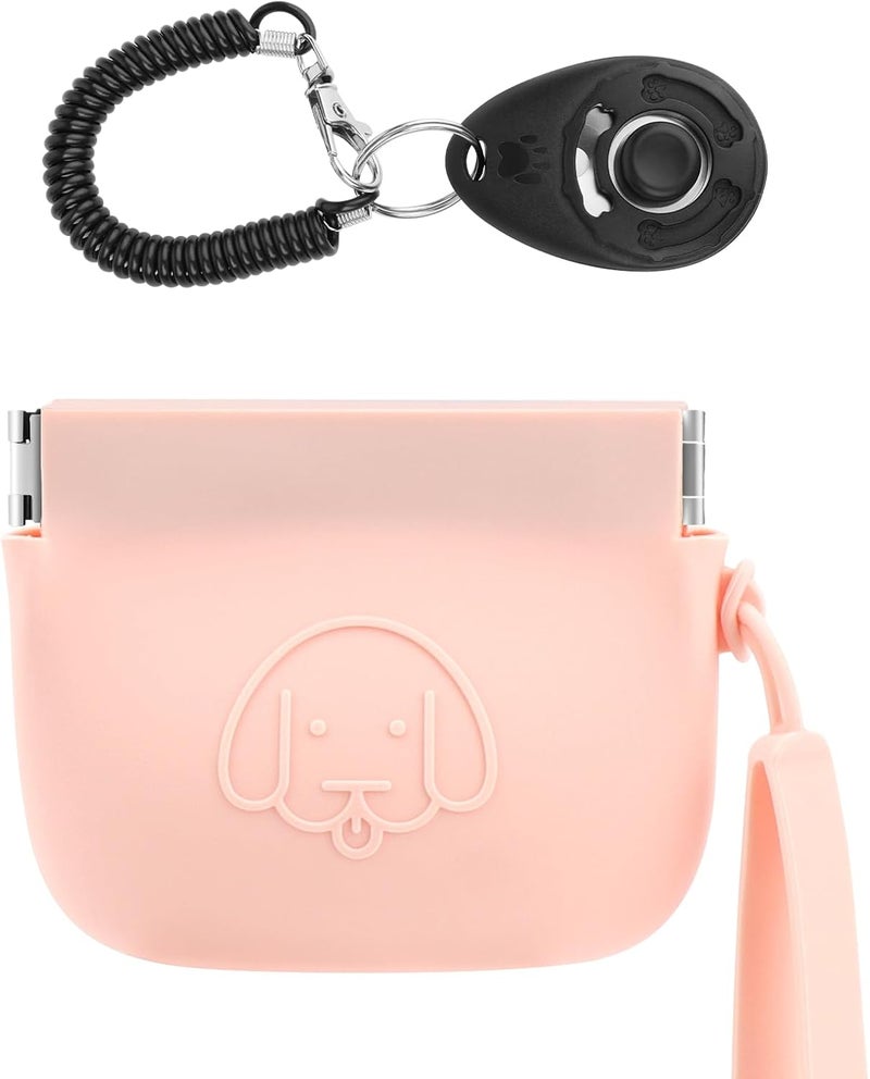 WALLFID Silicone Dog Treat Pouch Small Bag,Auto Closure,with Pet Training Clicker,Walking Bag for Dog and Cat,Pocket Size,Easy to Clean,Odorless,Travel Walking Bag (Pink) - Image 1